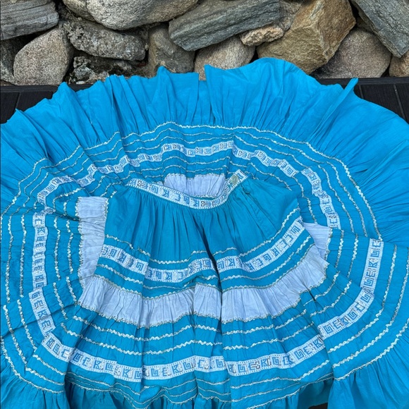 Vintage Vibrant Blue Full-Circle Retro Glam Square Dance Gypsy Midi Skirt - Picture 16 of 16